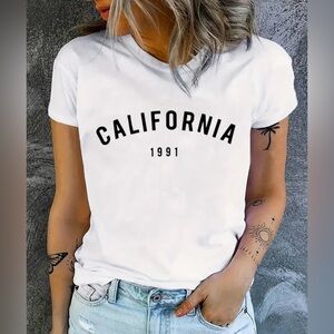 California 1991 Print Crew Neck T-Shirt, Casual Short Sleeve T-Shirt For Summer